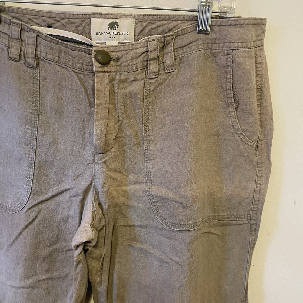 Y2K Banana Republic Women Pants WideLeg Sz 12 DarkGrey 100% Organic Linen Casual - Picture 10 of 11